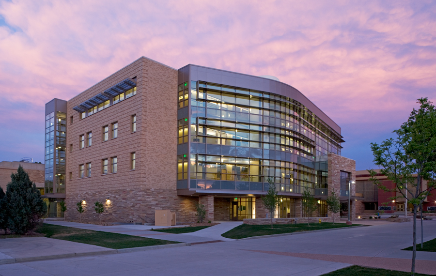 front of computer science building at dusk